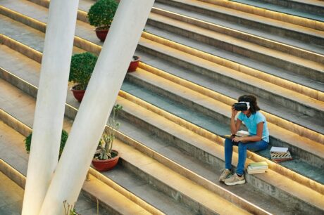 Student With AR Glasses Outdoors