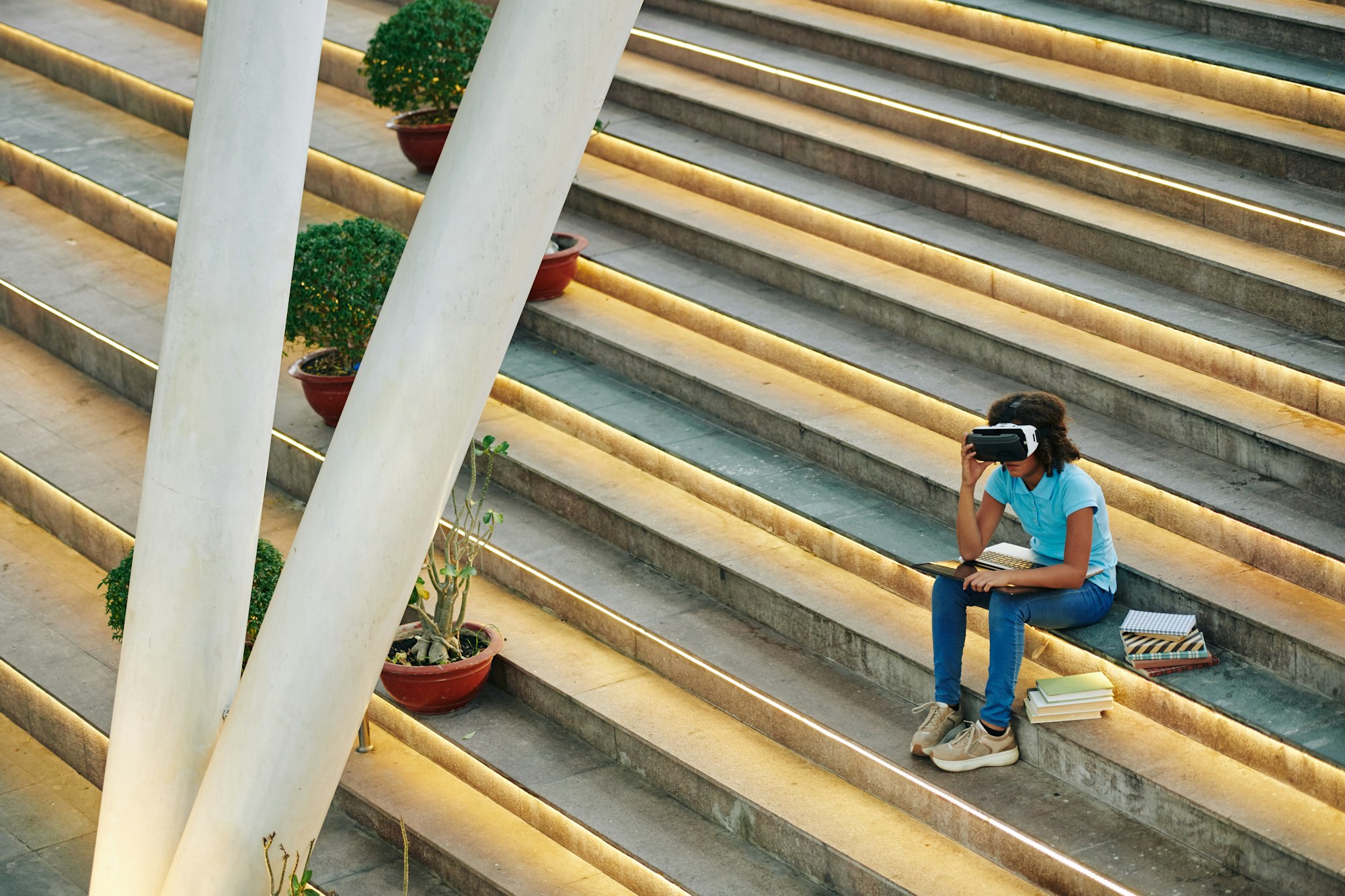 Student With AR Glasses Outdoors